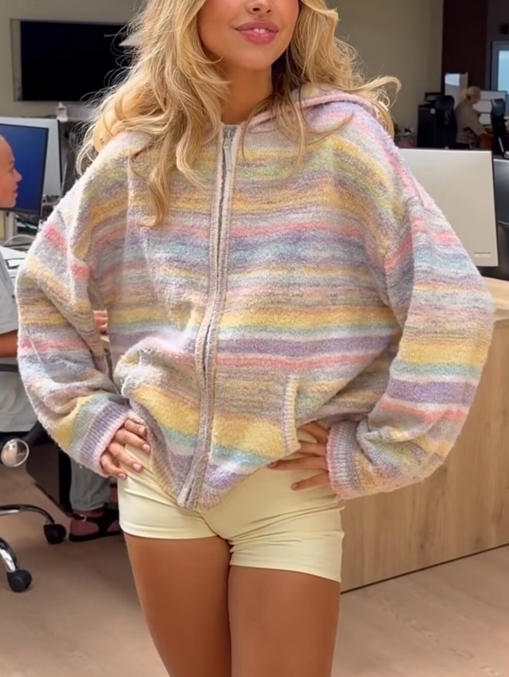 Rainbow Striped Women's Cardigan Long Sleeve Zippers Hooded